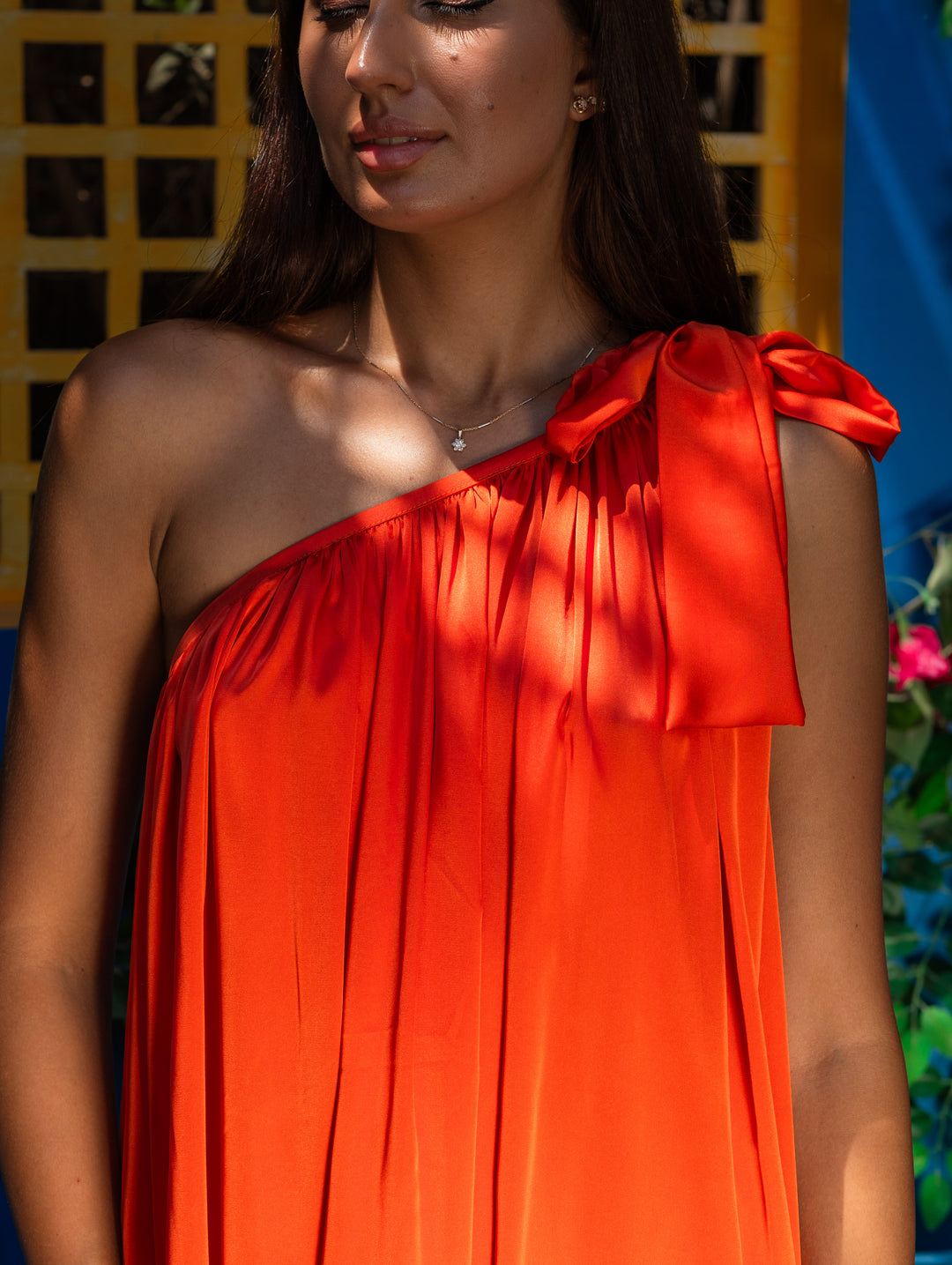 Orange satin dress