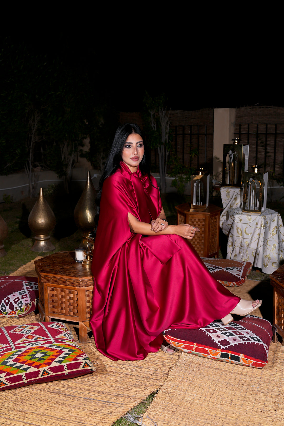 Red silky dress