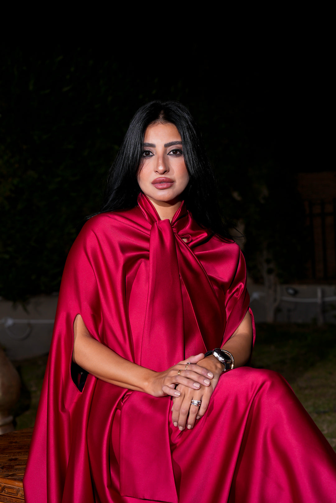 Red silky dress